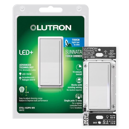 Lutron Lutron Sunnata 1.25 amps Single Pole 3-Way Dimmer Switch White 1 pk STCL-153MH-WH